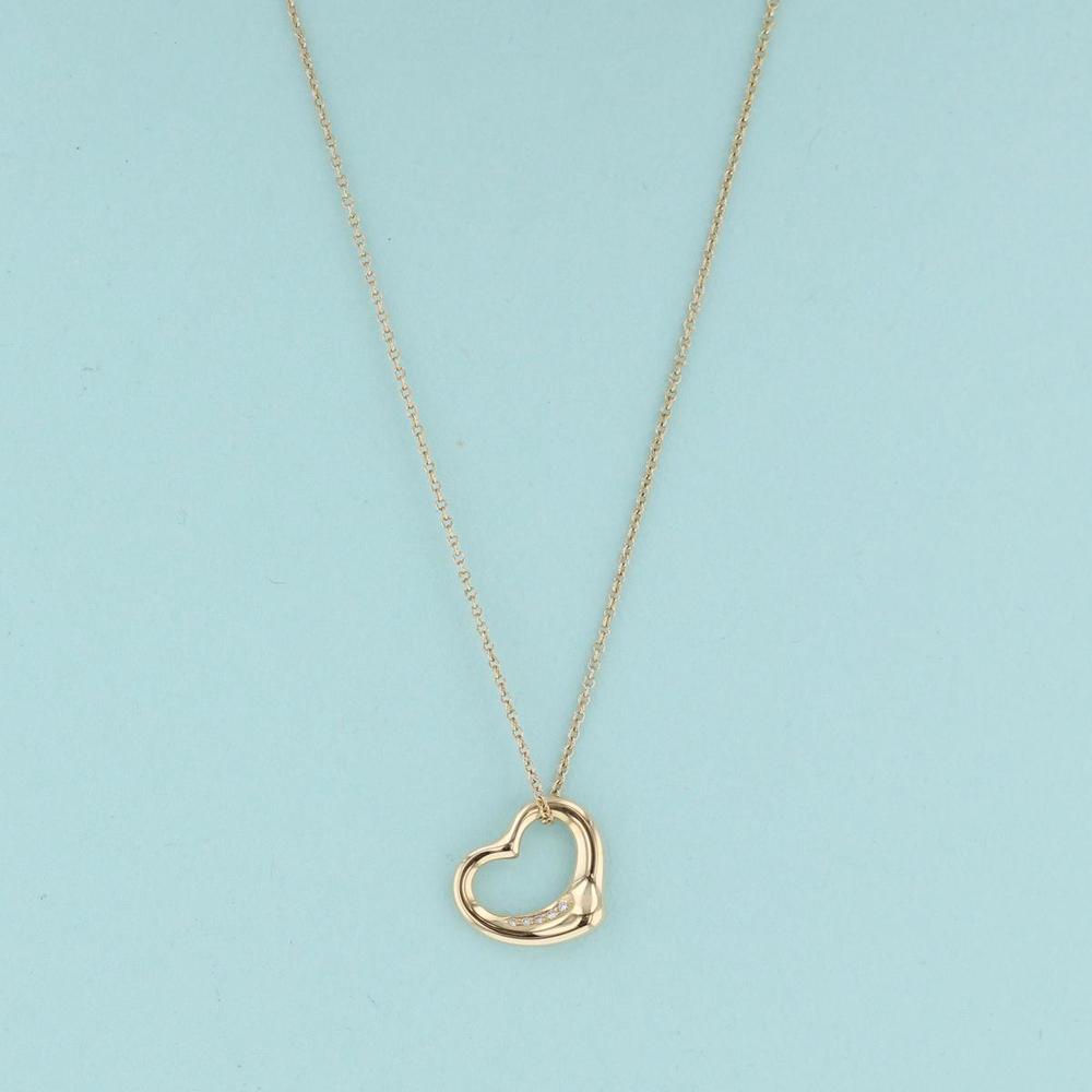 Tiffany Open Heart 5P Diamond Necklace Yellow Gold